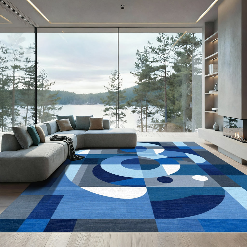 Abstract Blue Geometric Circles Rug