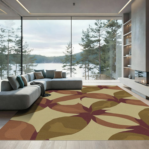 Abstract Earthy Tone Leafy Swirl Rug