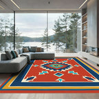 Red Geometric Sunburst Star Medallion Rug
