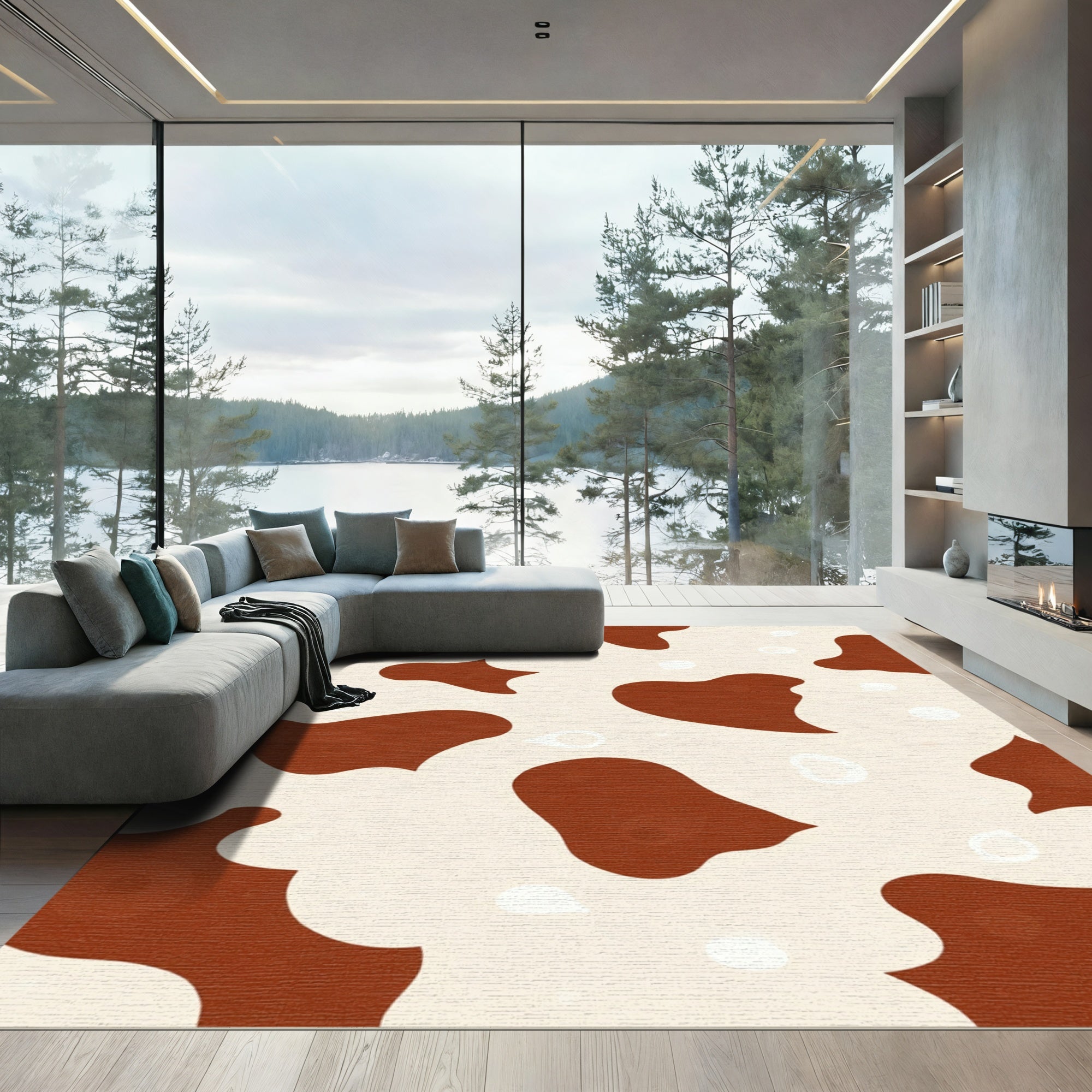 Brown Cream Cow Spots All Over Rug