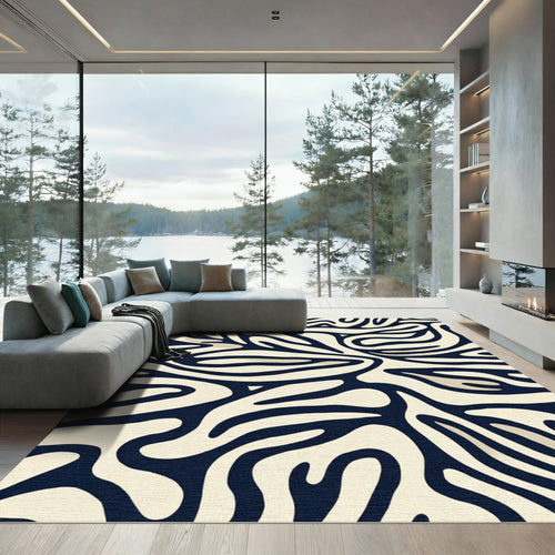 Abstract Cream Zebra Swirls Rug
