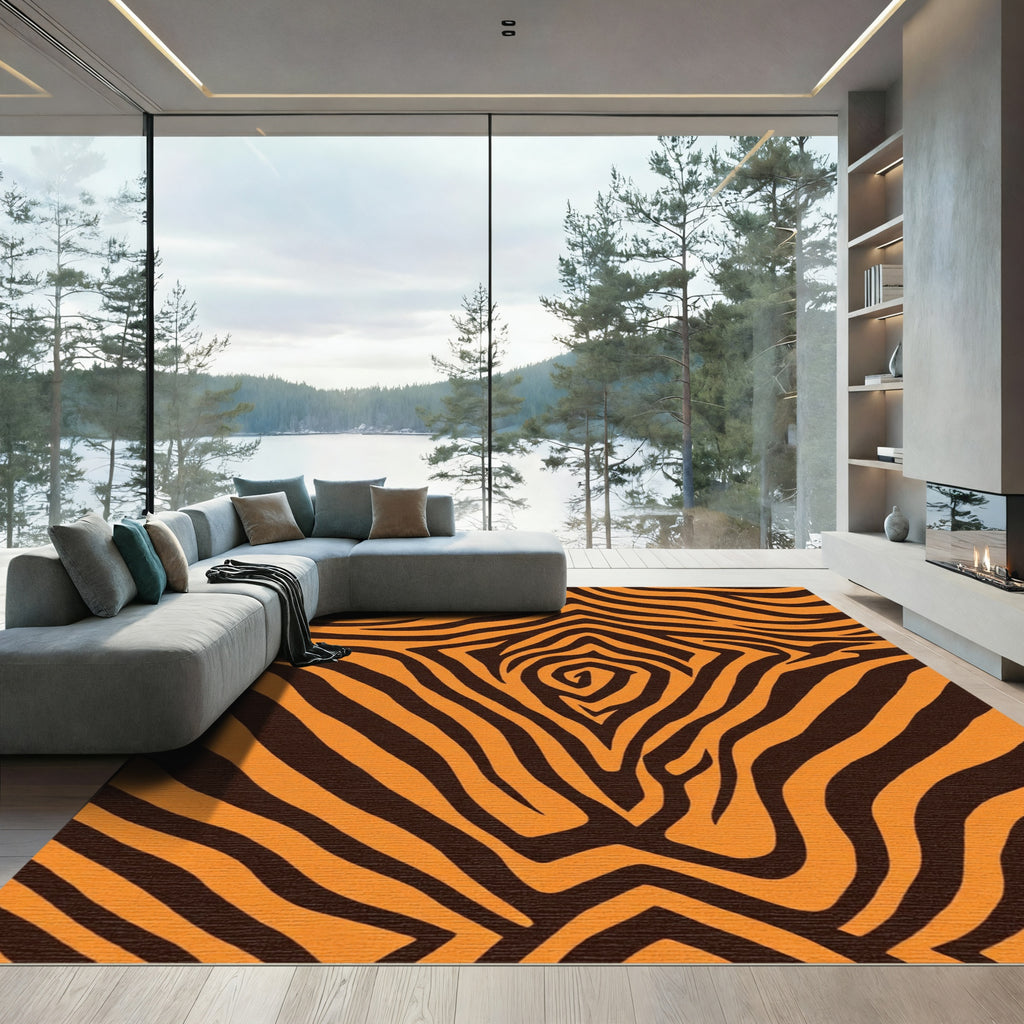 Bold Orange Black Zebra Stripes Rug