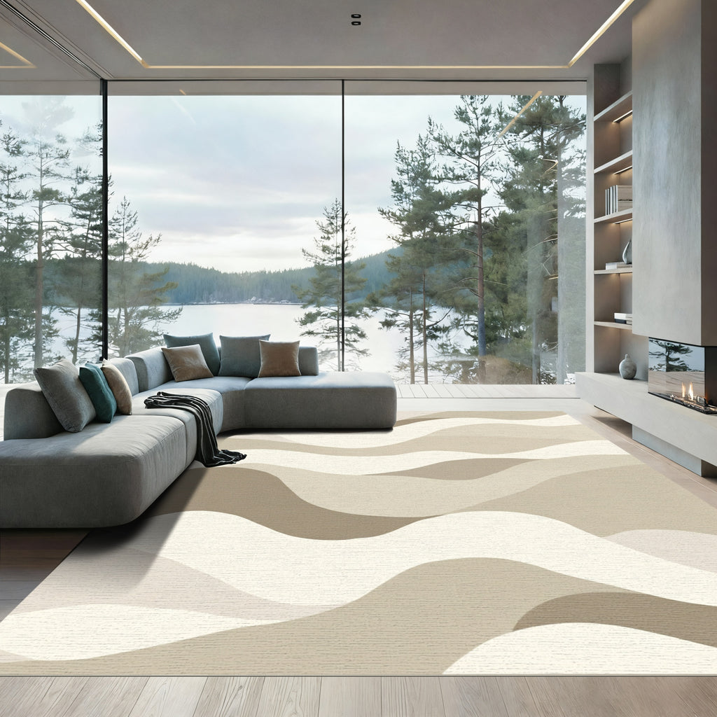 Neutral Earthy Tone Abstract Waves Rug