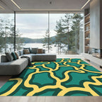 Teal Yellow Organic Line Art Rug