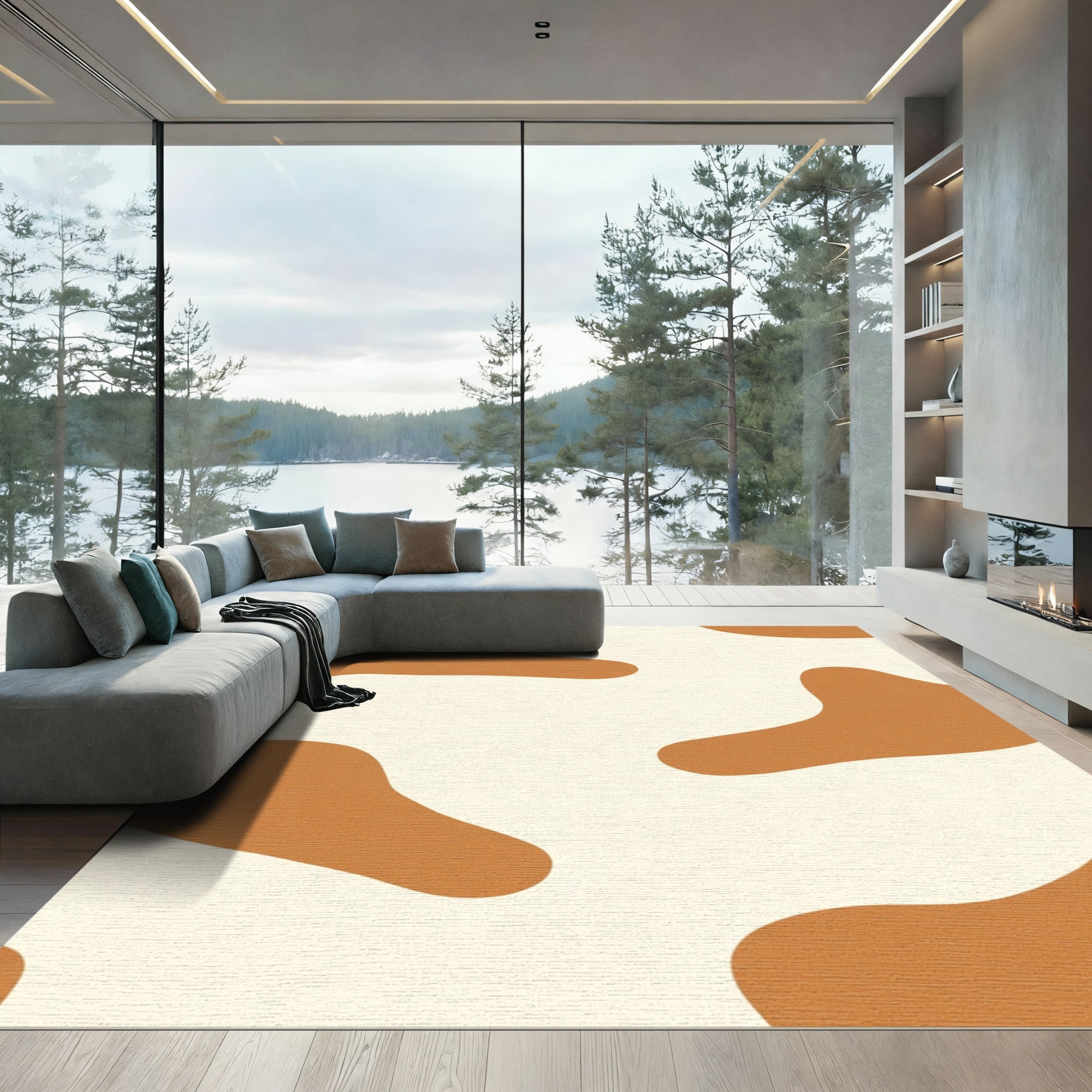 Brown Cream Abstract Blob Rug