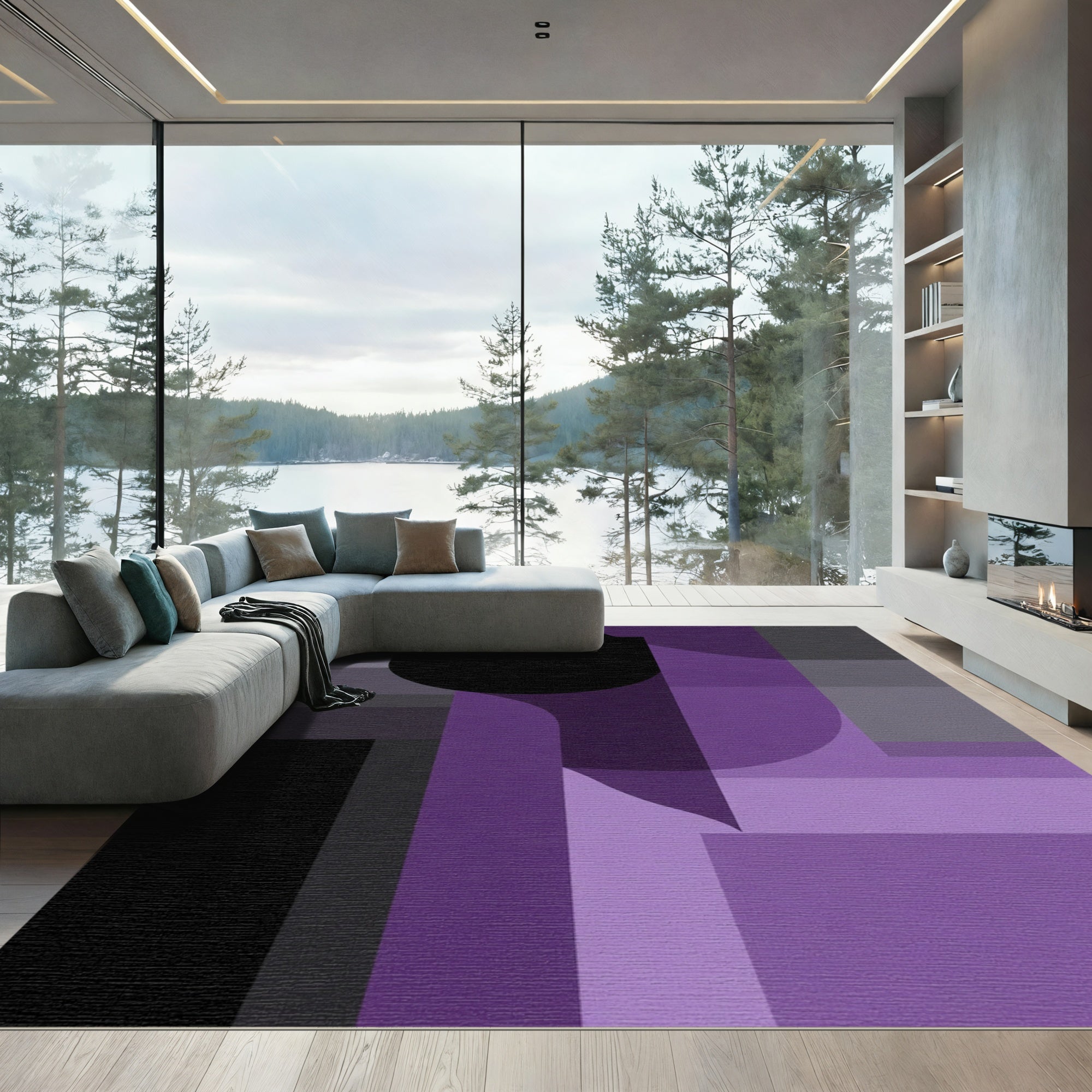 Modern Purple Geometric Abstract Rug
