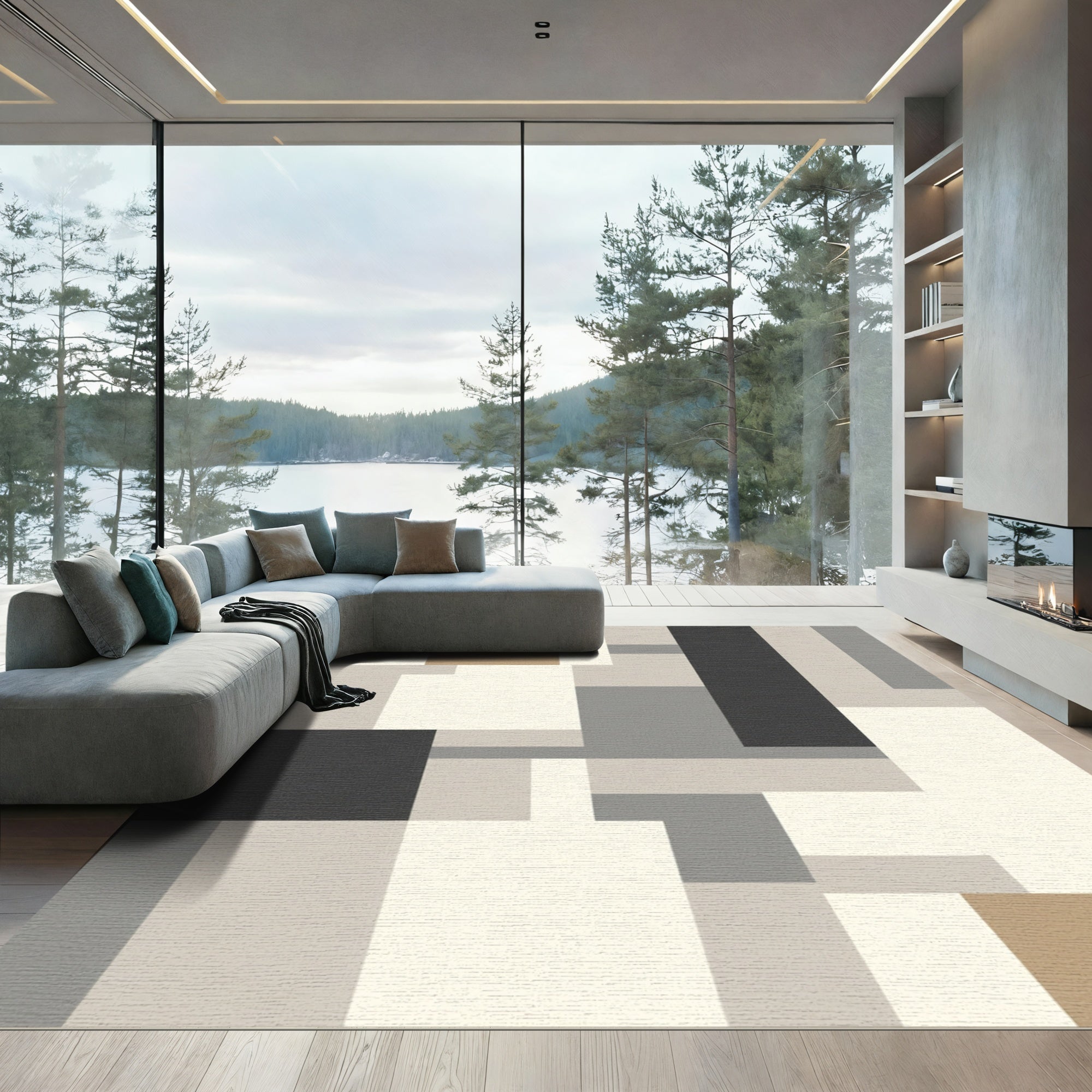 Modern Abstract Rectangle Block Rug