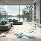 Soft Pink Floral Botanical Vines Rug