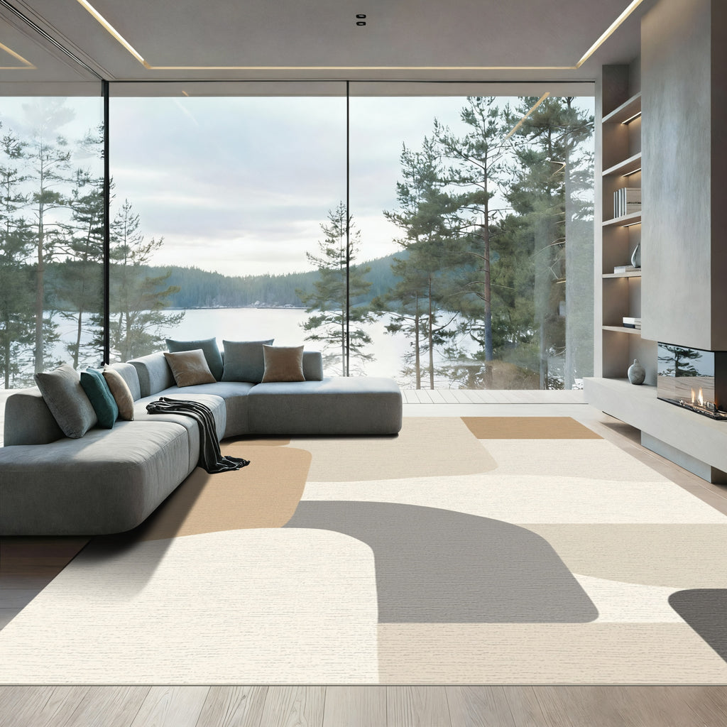 Neutral Abstract Mid Century Modern Shapes Rug