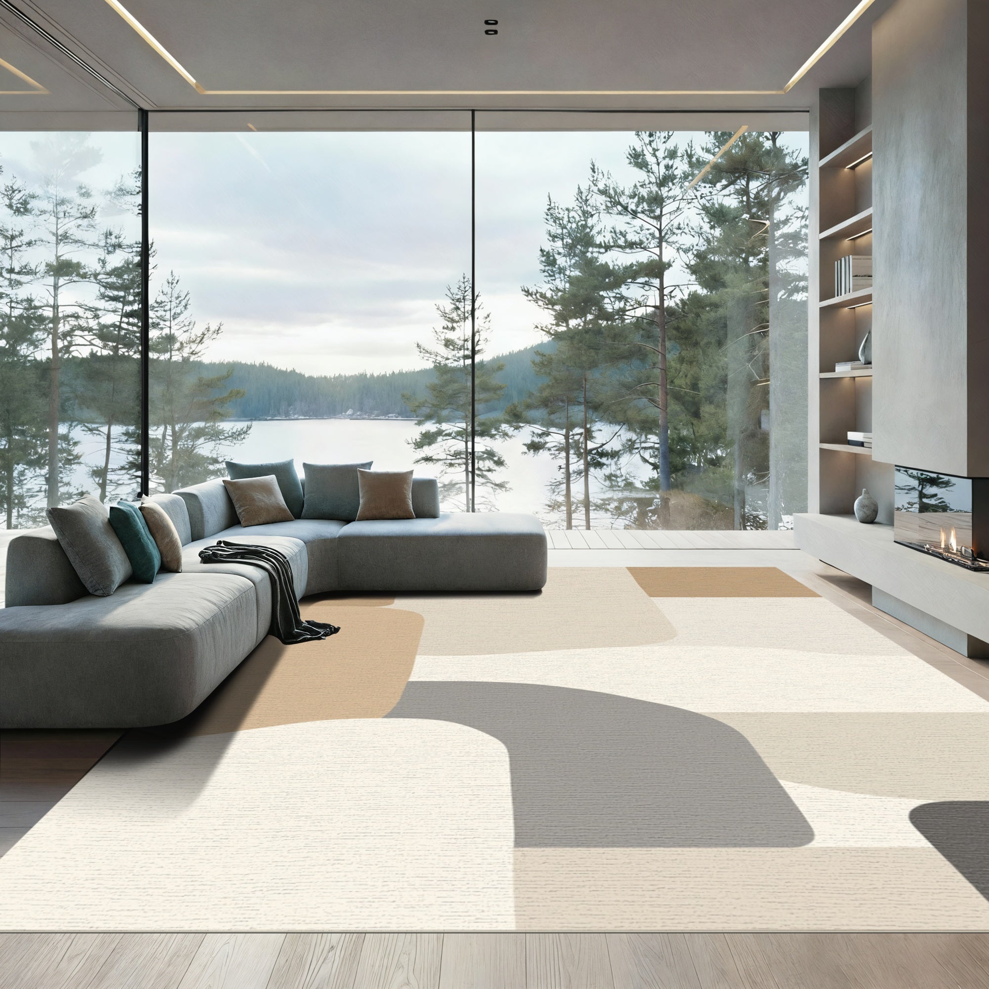 Neutral Abstract Mid Century Modern Shapes Rug