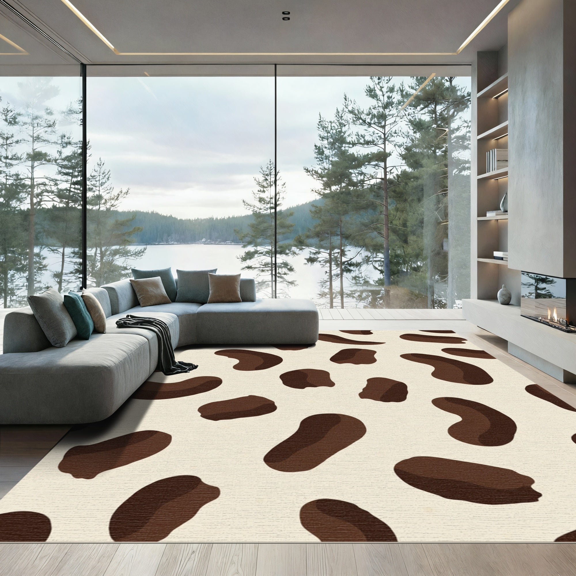 Brown Spots Cream Background Abstract Art Rug