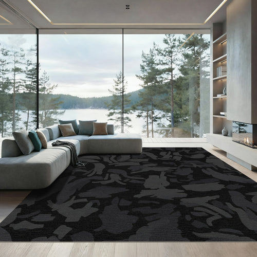 Abstract Charcoal Smudge Shapes Rug