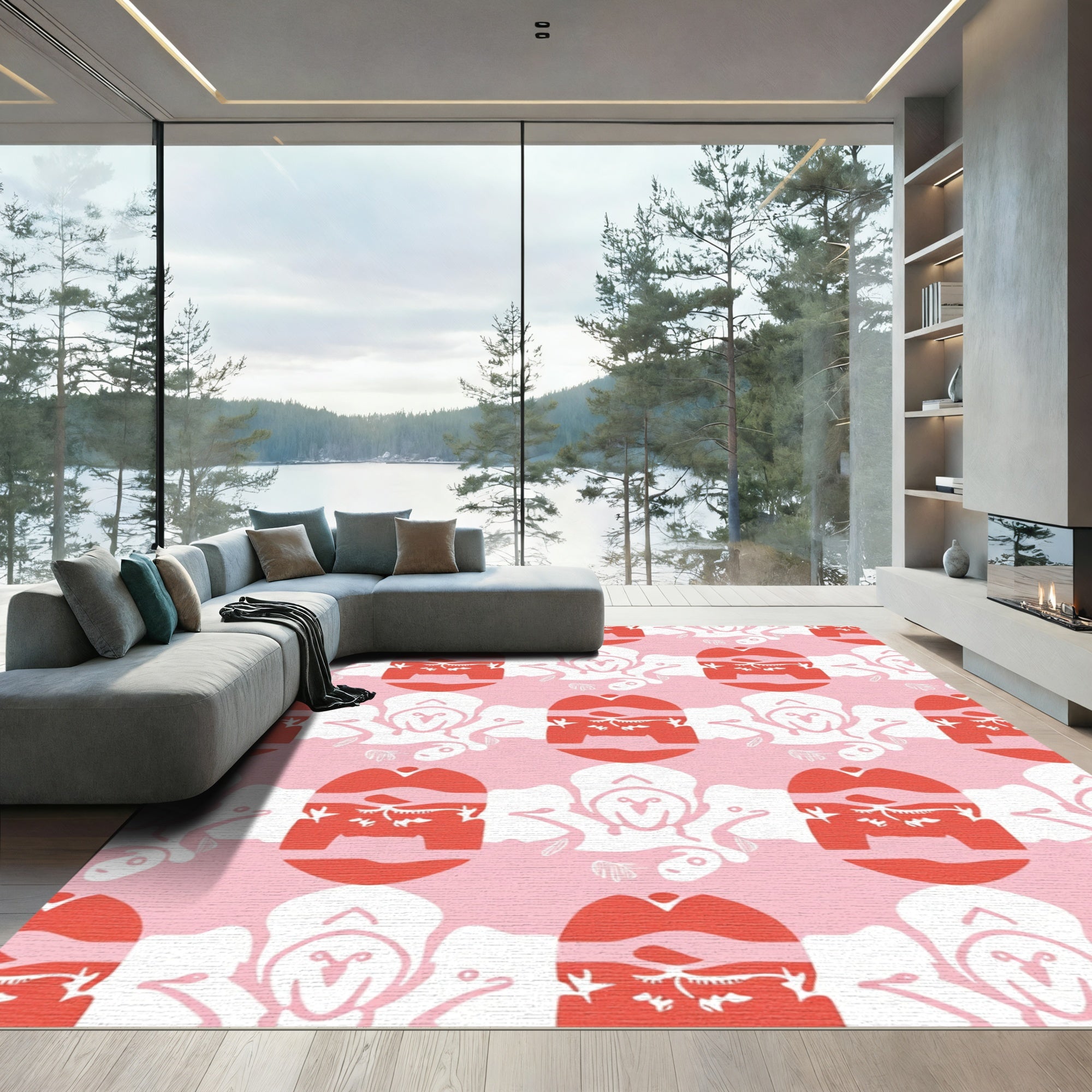 Pink Coral Oval Abstract Repeat Rug