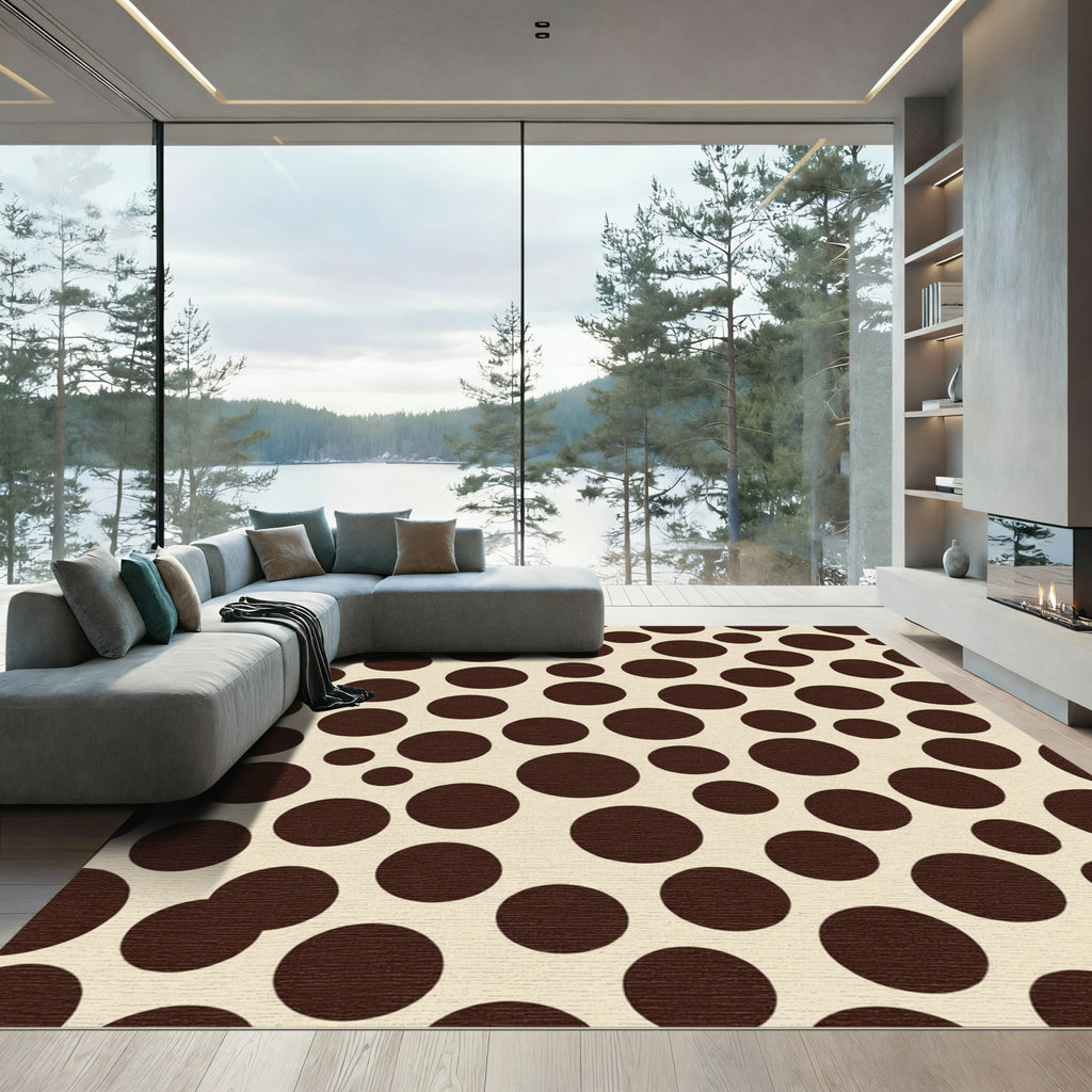Brown Circles Scattered Cream Background Rug
