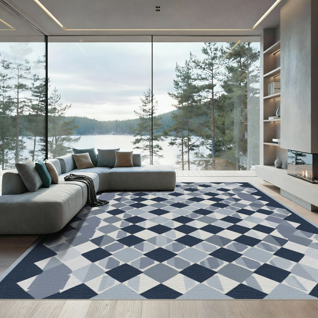Navy Blue Diamond Lattice Rug