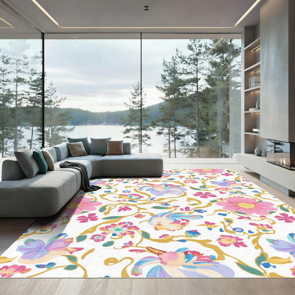 Pastel Whimsical Floral Vines Runner Rug
