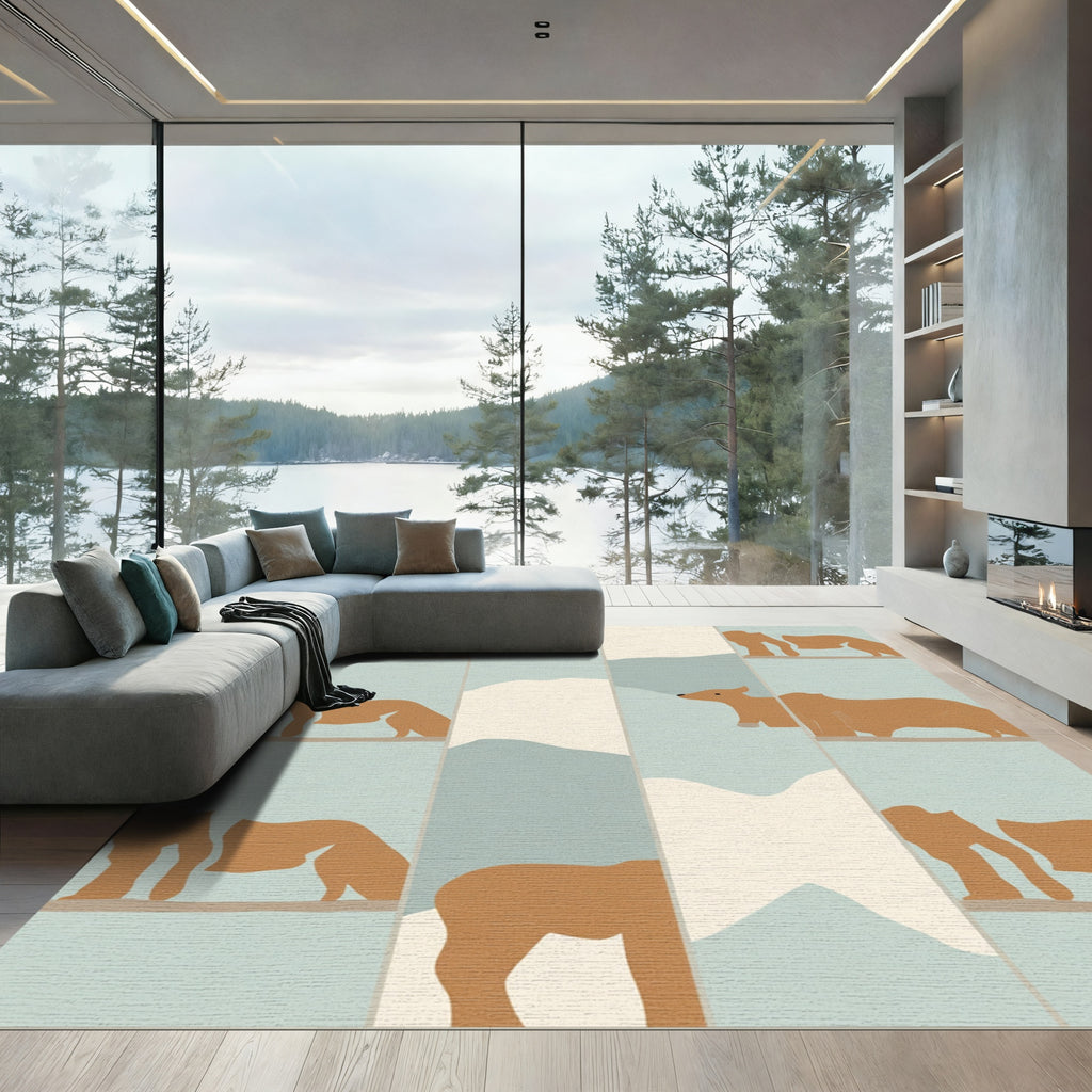 Brown Bear Landscape Pastel Blocks Rug