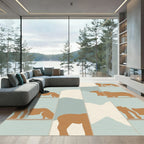 Brown Bear Landscape Pastel Blocks Rug
