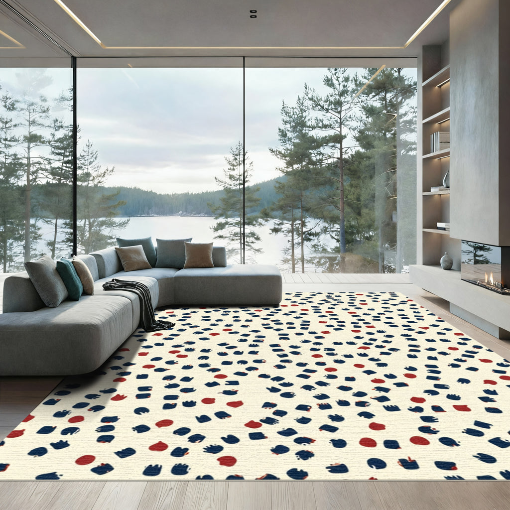 Neutral Beige Abstract Teal Dots Rug