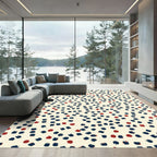 Neutral Beige Abstract Teal Dots Rug