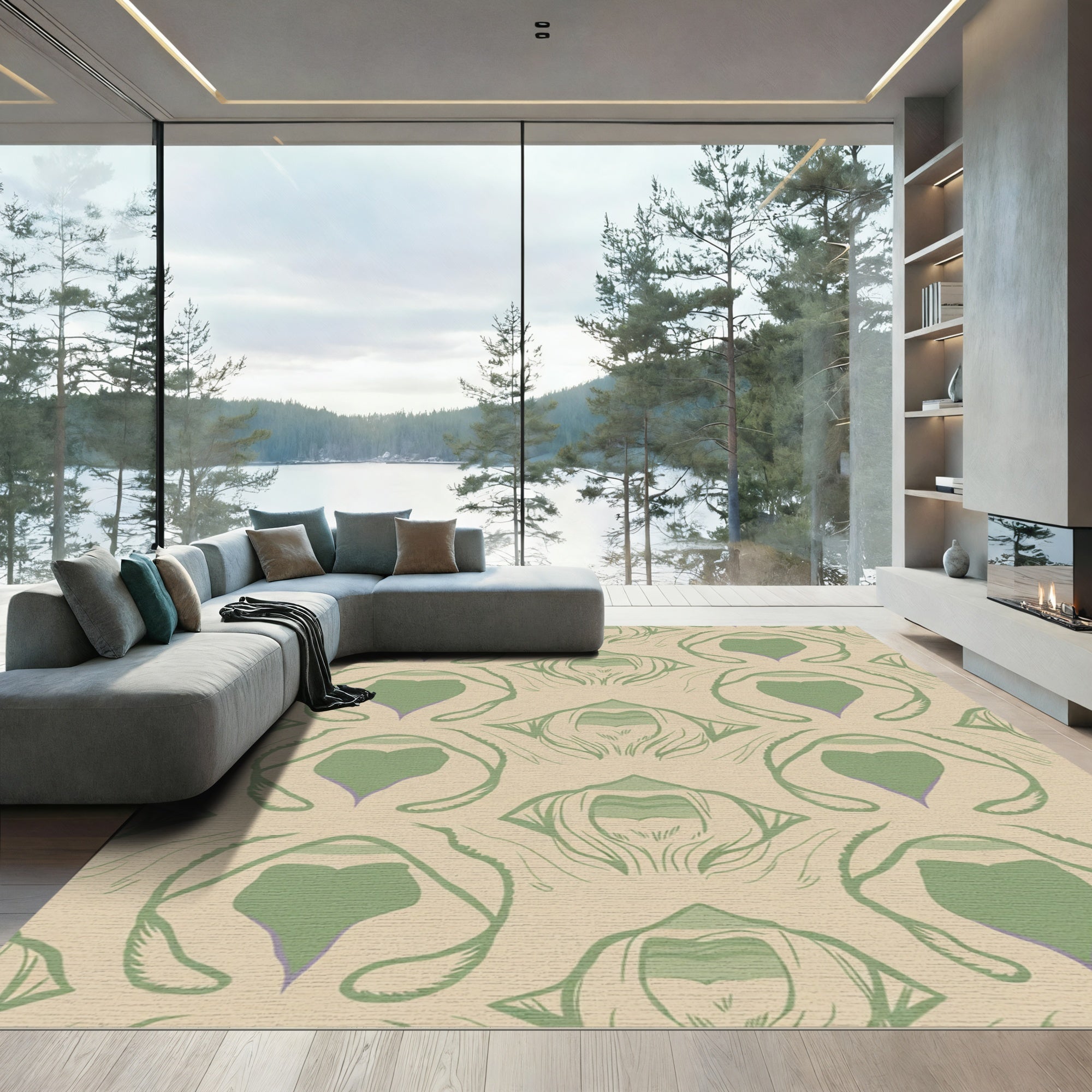 Sage Green Abstract Art Nouveau Rug