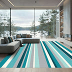 Teal Gray Cream Vertical Stripe Rug