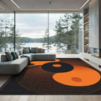 Orange Black Concentric Circles Swirl Rug