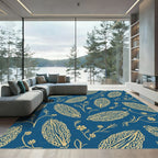 Midnight Blue Golden Floral Seed Pod Rug
