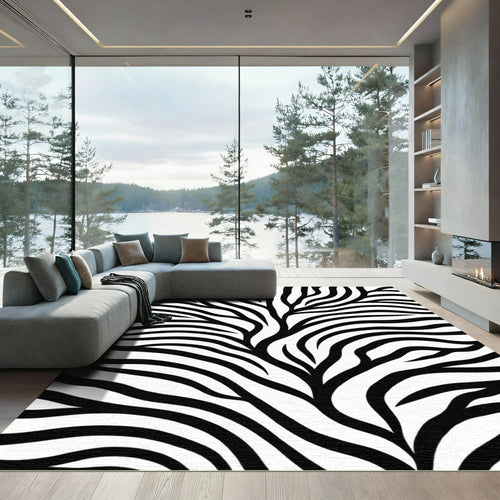 Black White Wavy Striped Accent Rug