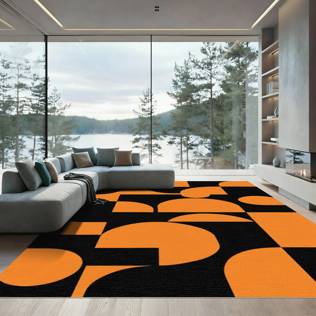 Bold Orange Geometric Abstract Rug