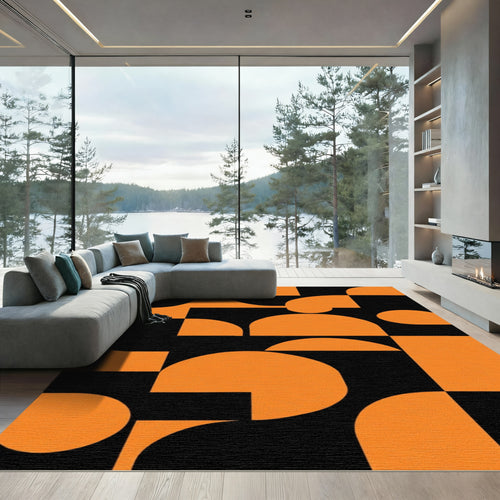 Bold Orange Geometric Abstract Rug