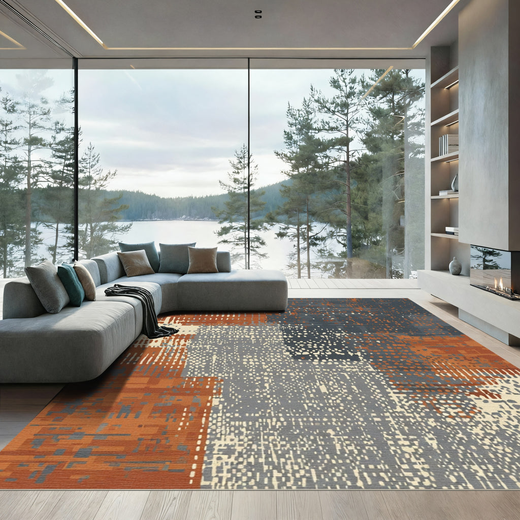 Earthy Terracotta Abstract Patchwork Rug
