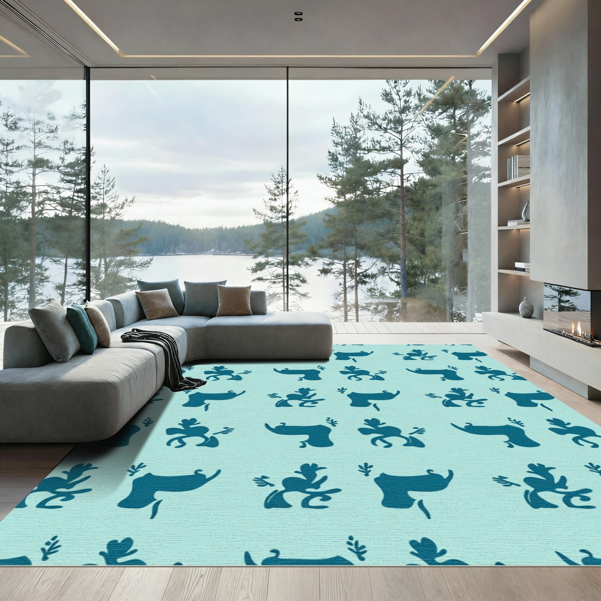 Teal Abstract Fauna Floral Accent Rug