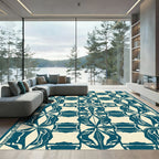Art Deco Teal Abstract Floral Rectangles Rug