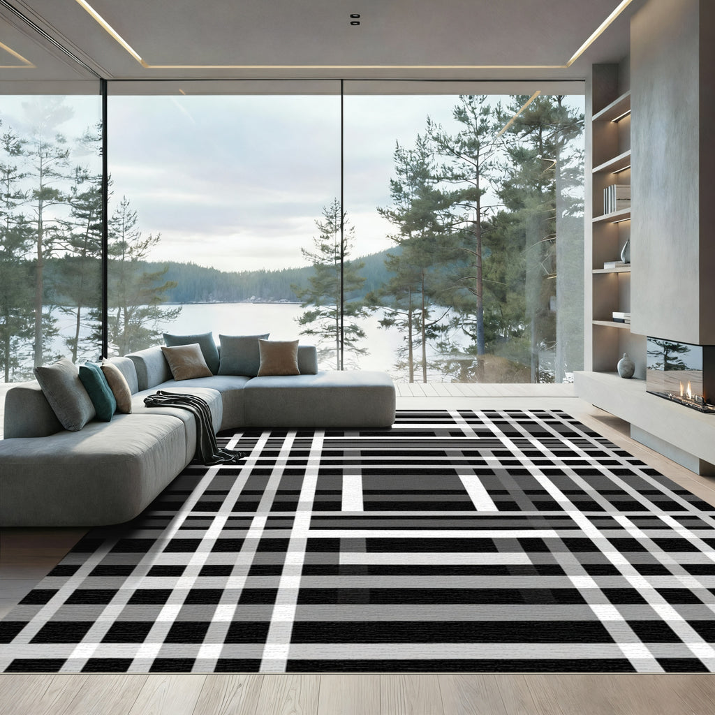 Monochromatic Overlapping Checkerboard Grid Rug