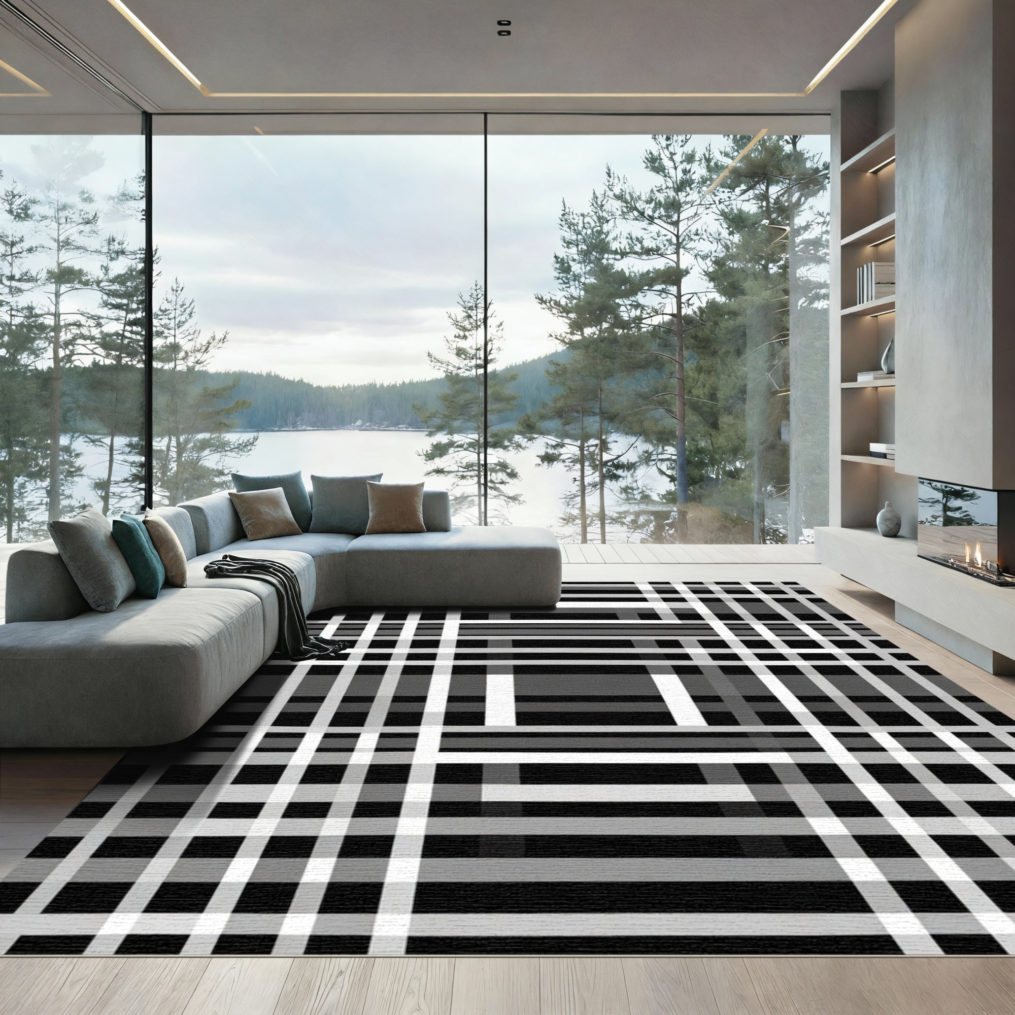 Monochromatic Overlapping Checkerboard Grid Rug