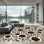 Vintage Red Black Rose Vine Rug