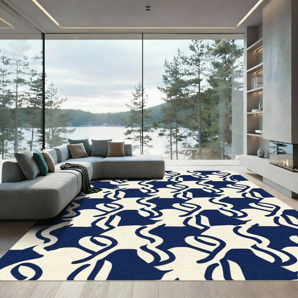 Navy Ivory Interlocking Abstract figures Rug