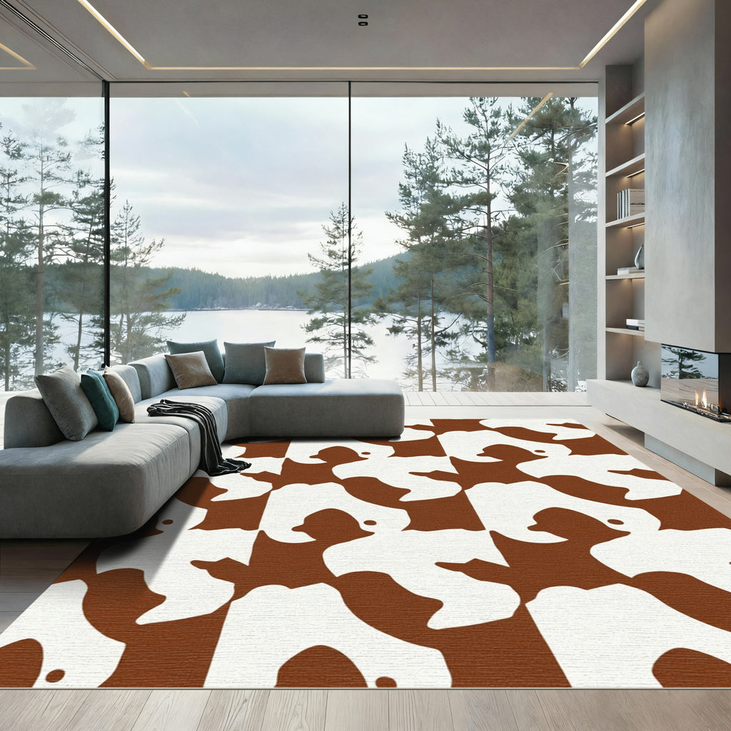 Brown White Organic Abstract Blocks Rug