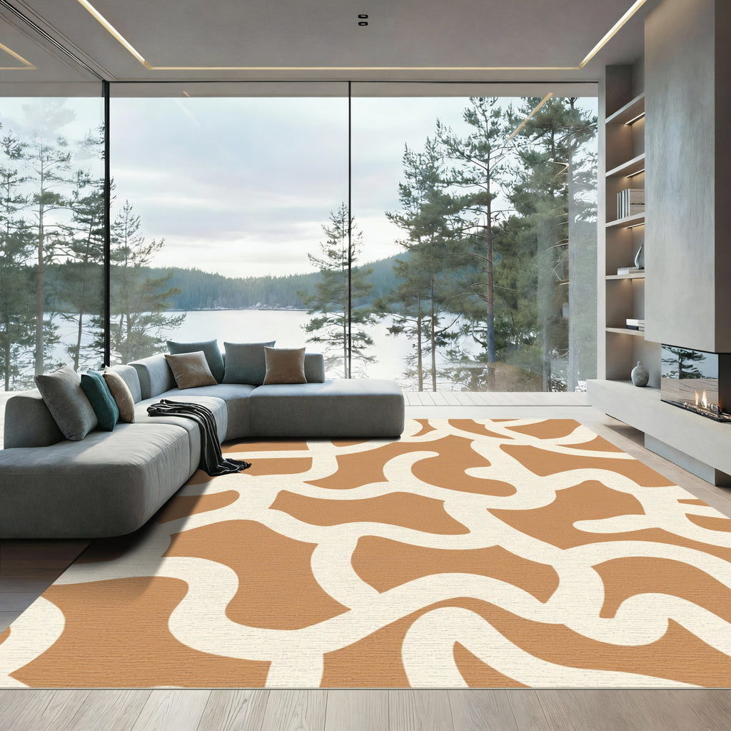 Earthy Cream Abstract Swirl Rug