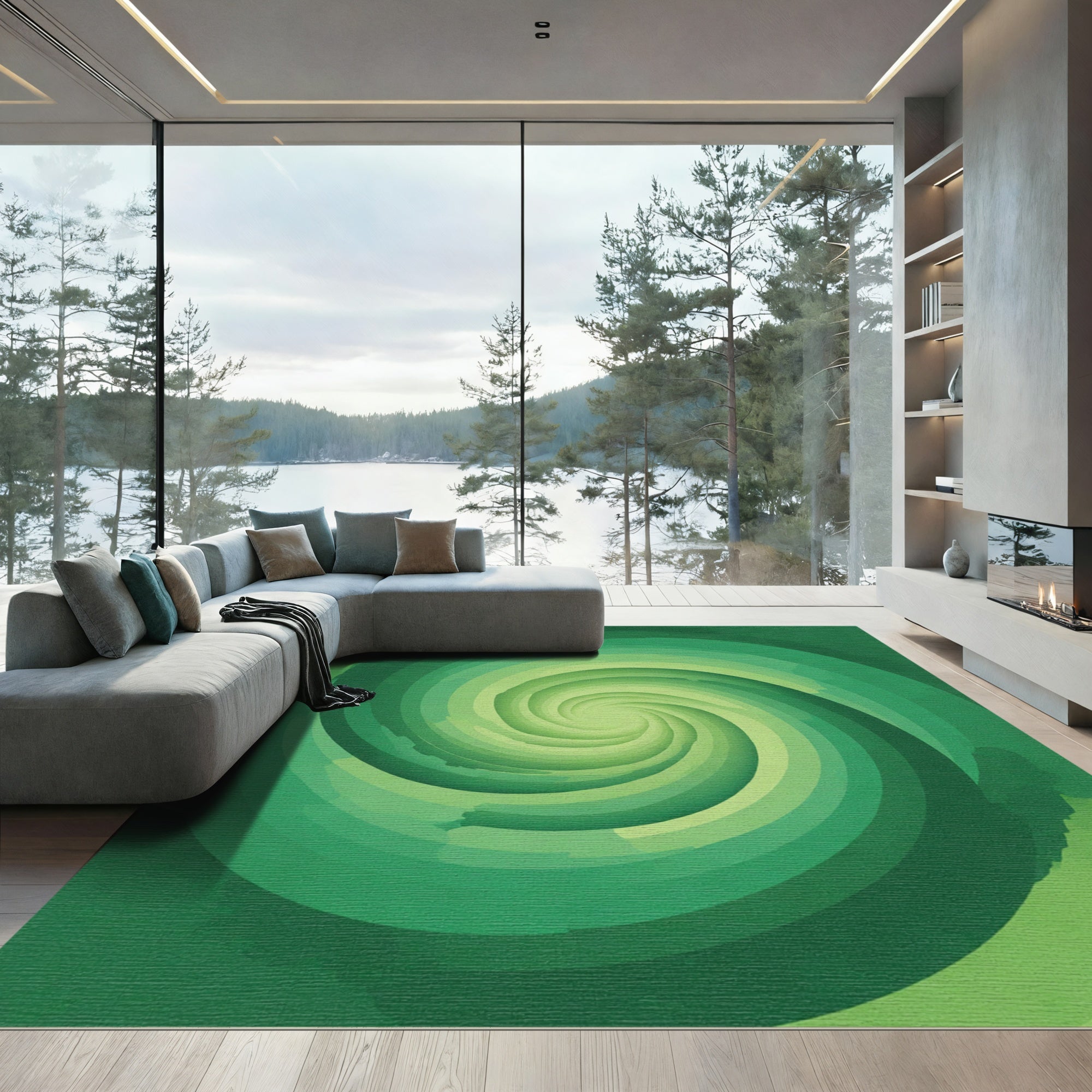 Vibrant Green Swirl Gradient Rug