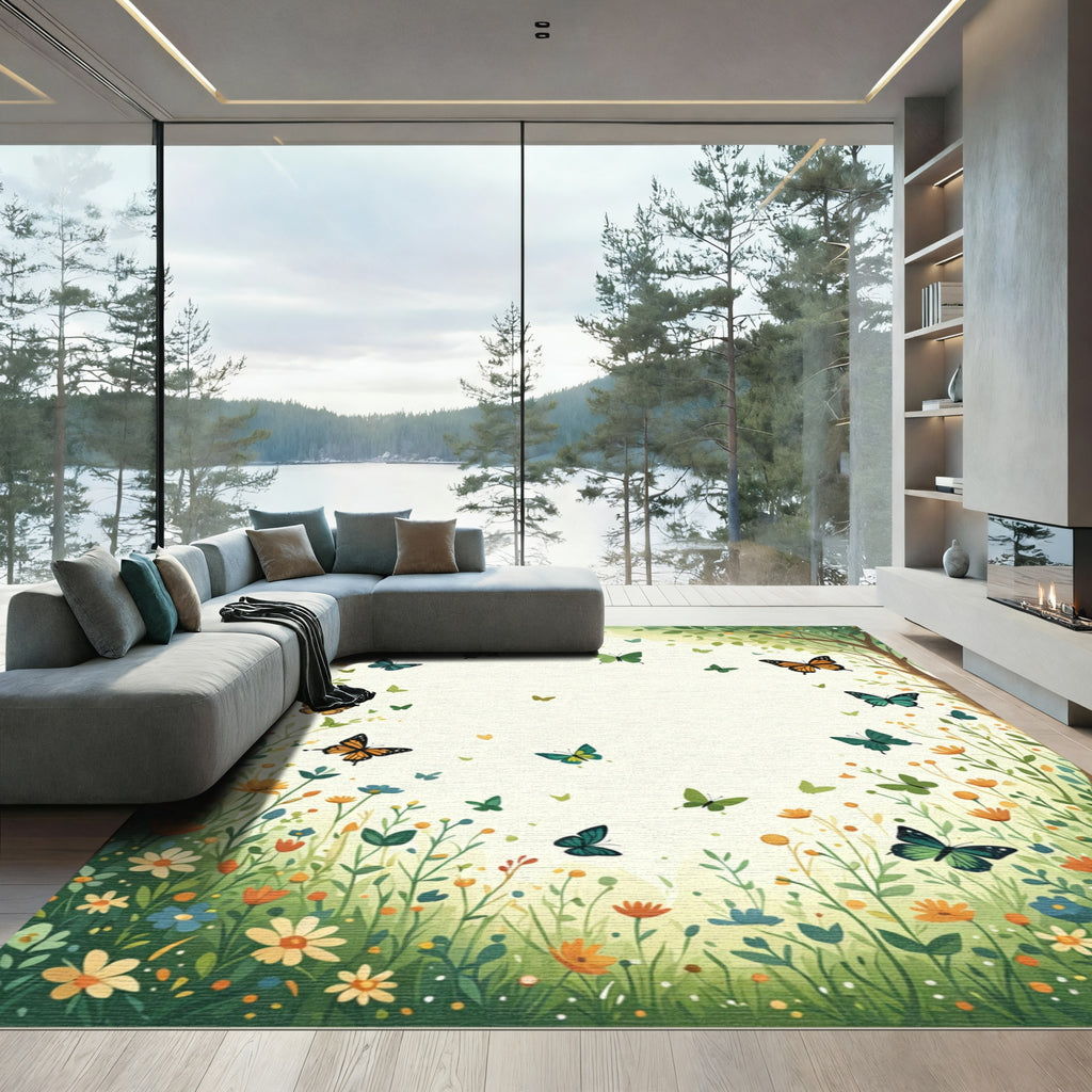 Whimsical Butterfly Meadow Garden Rug