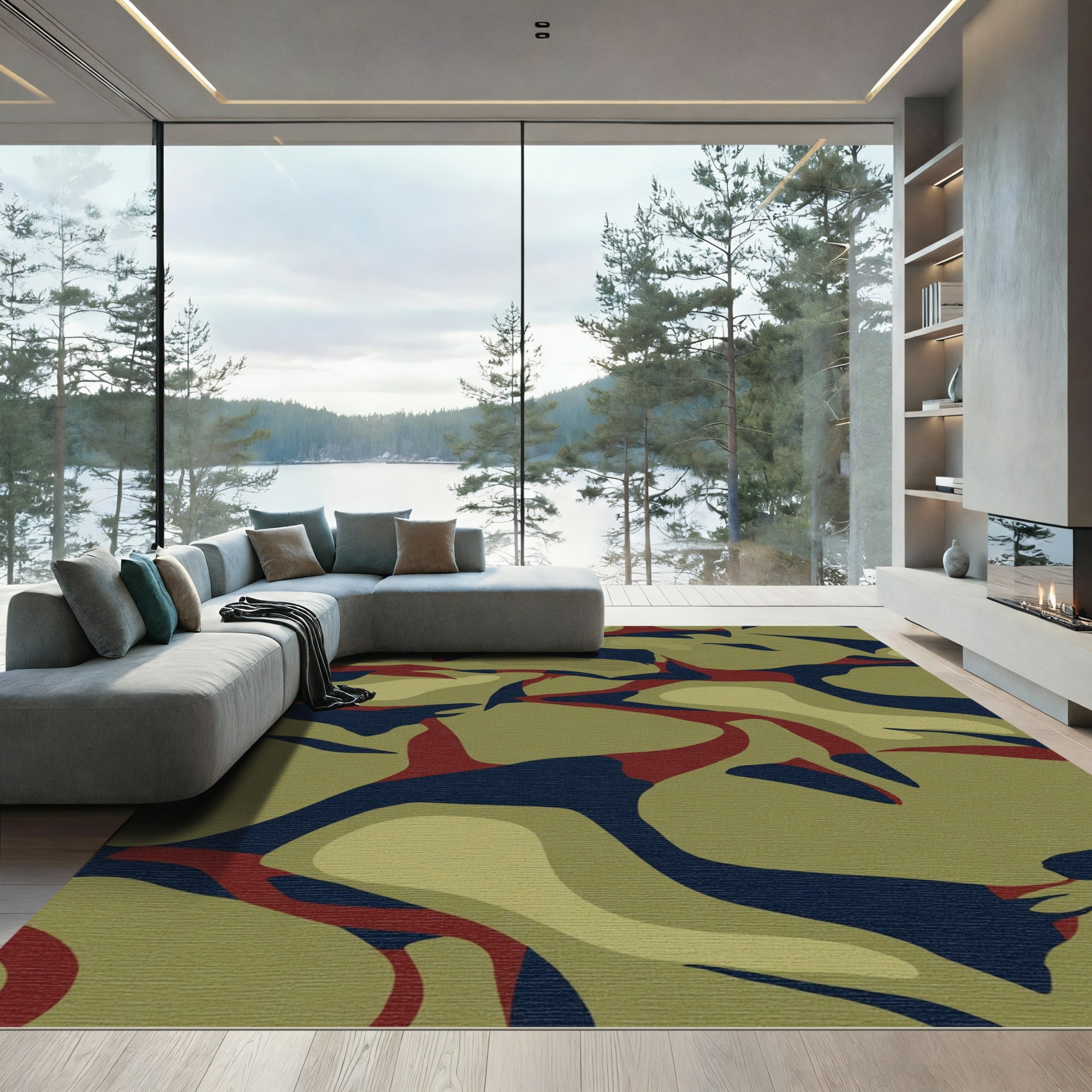 Olive Green Red Blue Camouflage Rug