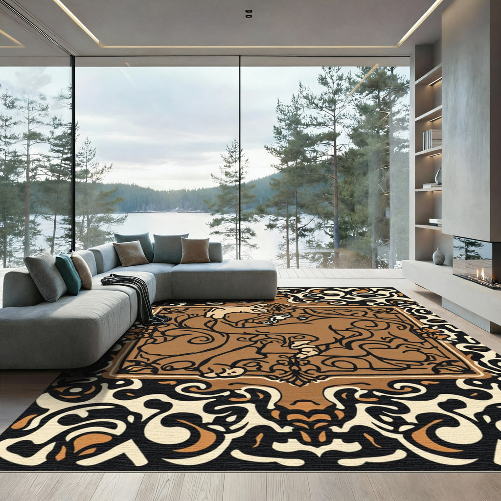 Brown Camel Tribal Frame Rug