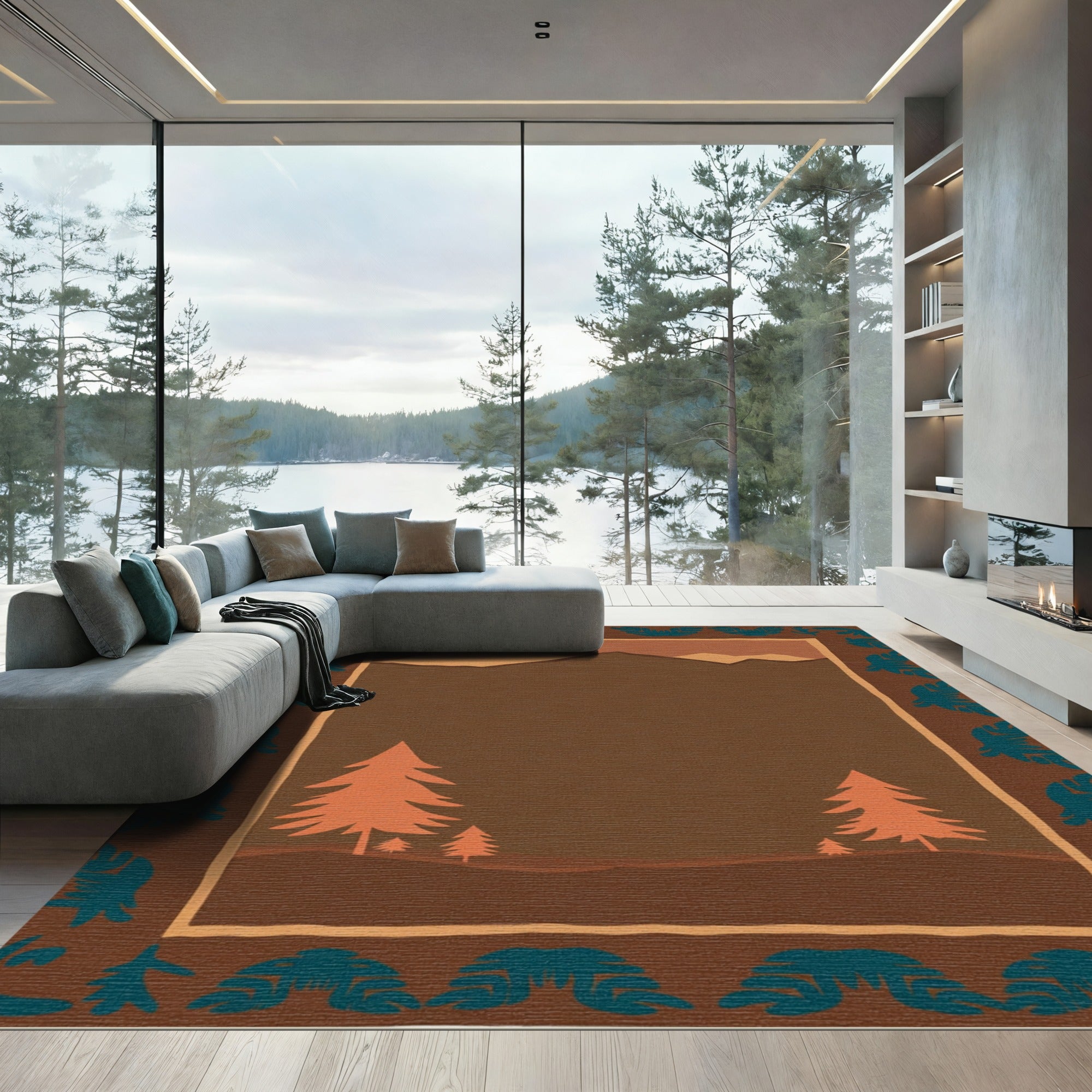 Rustic Earthy Orange Pine Forest Rug