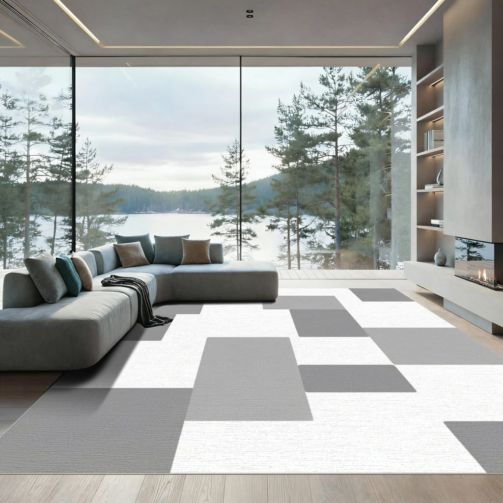 Gray Abstract Rectangles Overlay Rug