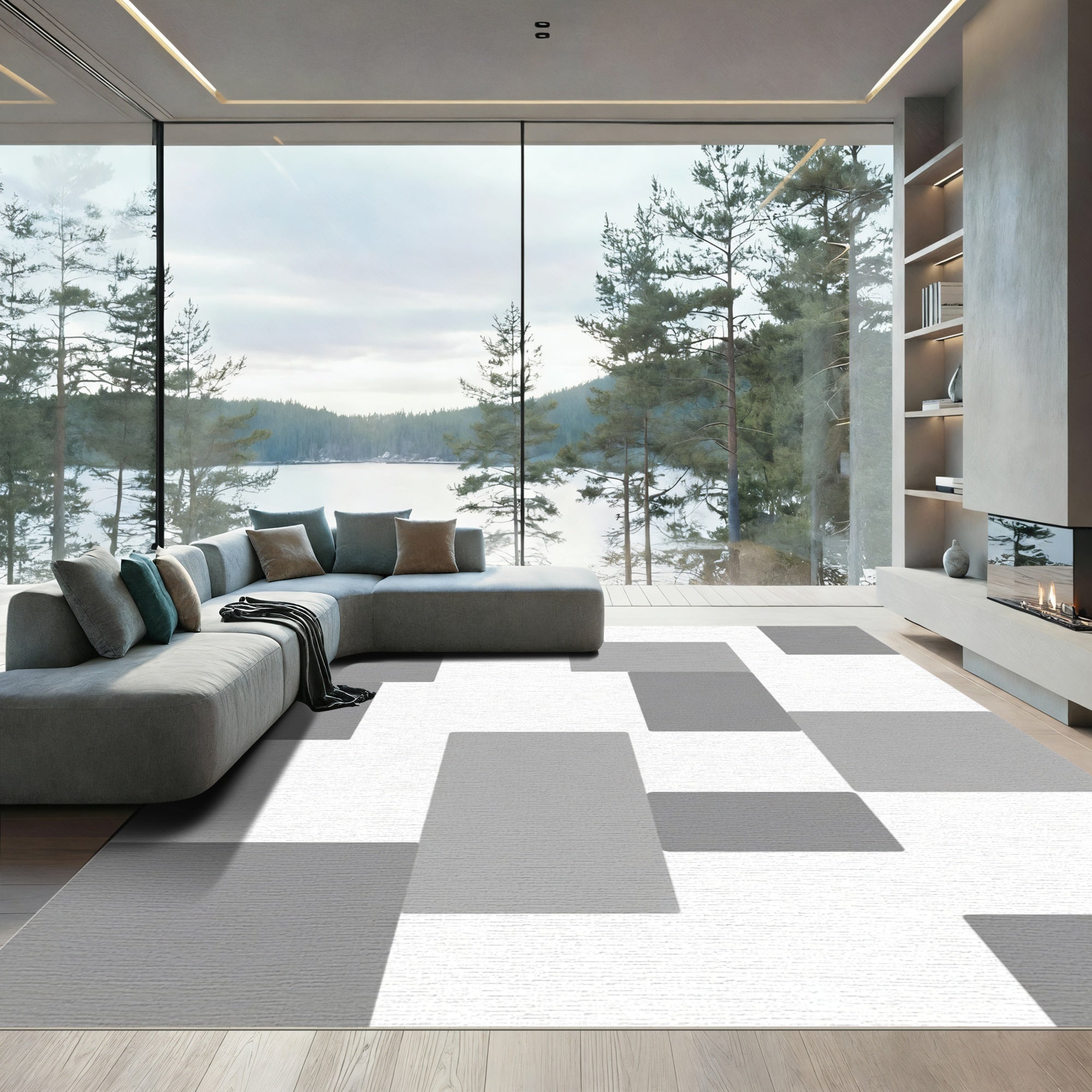 Gray Abstract Rectangles Overlay Rug