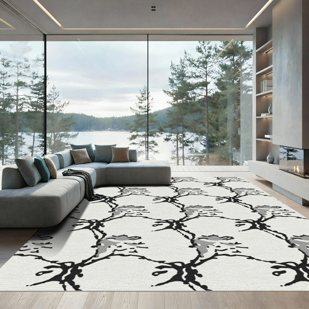 Monochromatic Abstract Floral Branch Rug