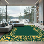 Golden Floral Vine Emerald Border Rug