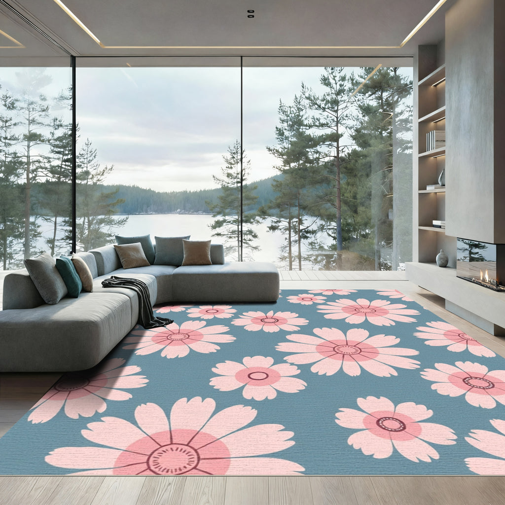 Pastel Pink Daisy Meadow Rug